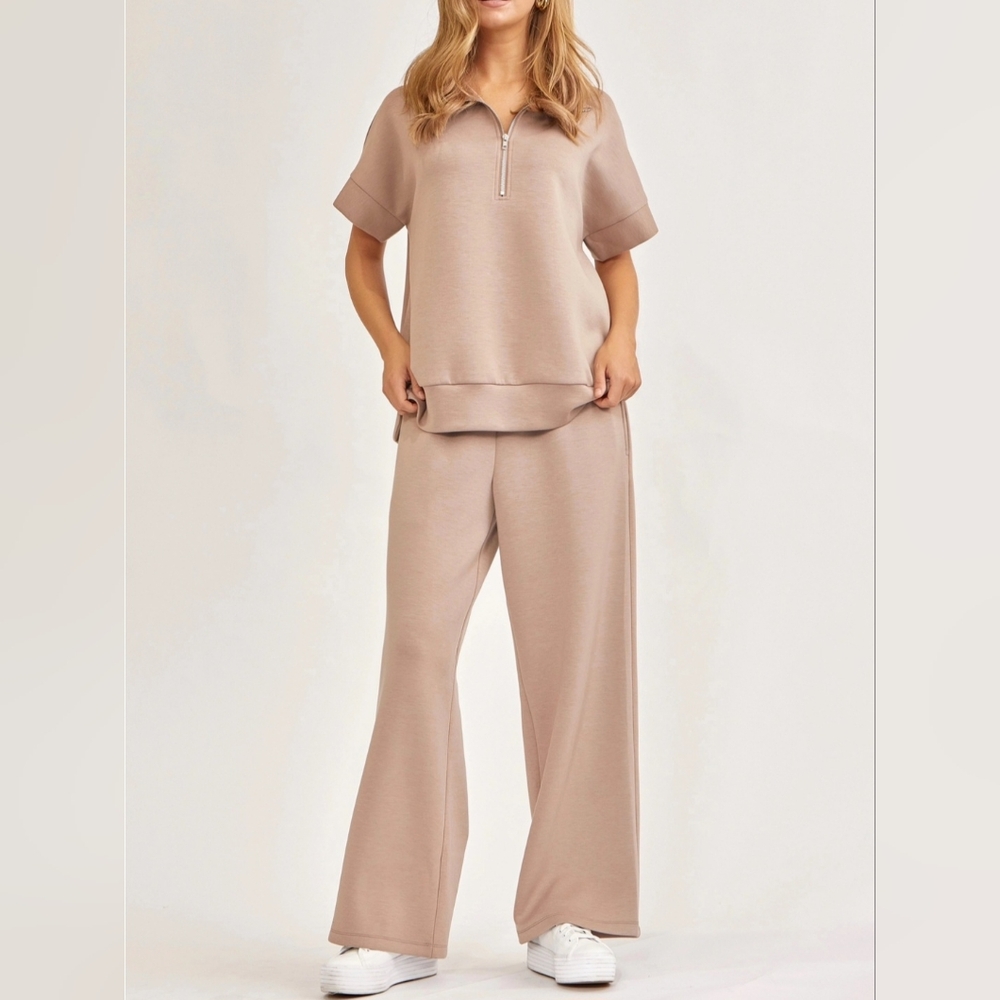 #48684 🚨 SALE 🛑L,XL MUST HAVE! Short Sleeve Quarter Zip+Pants Modal 2pc Set